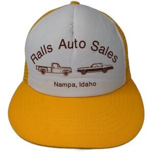 California Headwear Trucker Hat Yellow White OS Snapback Ralls Auto Sales Idaho